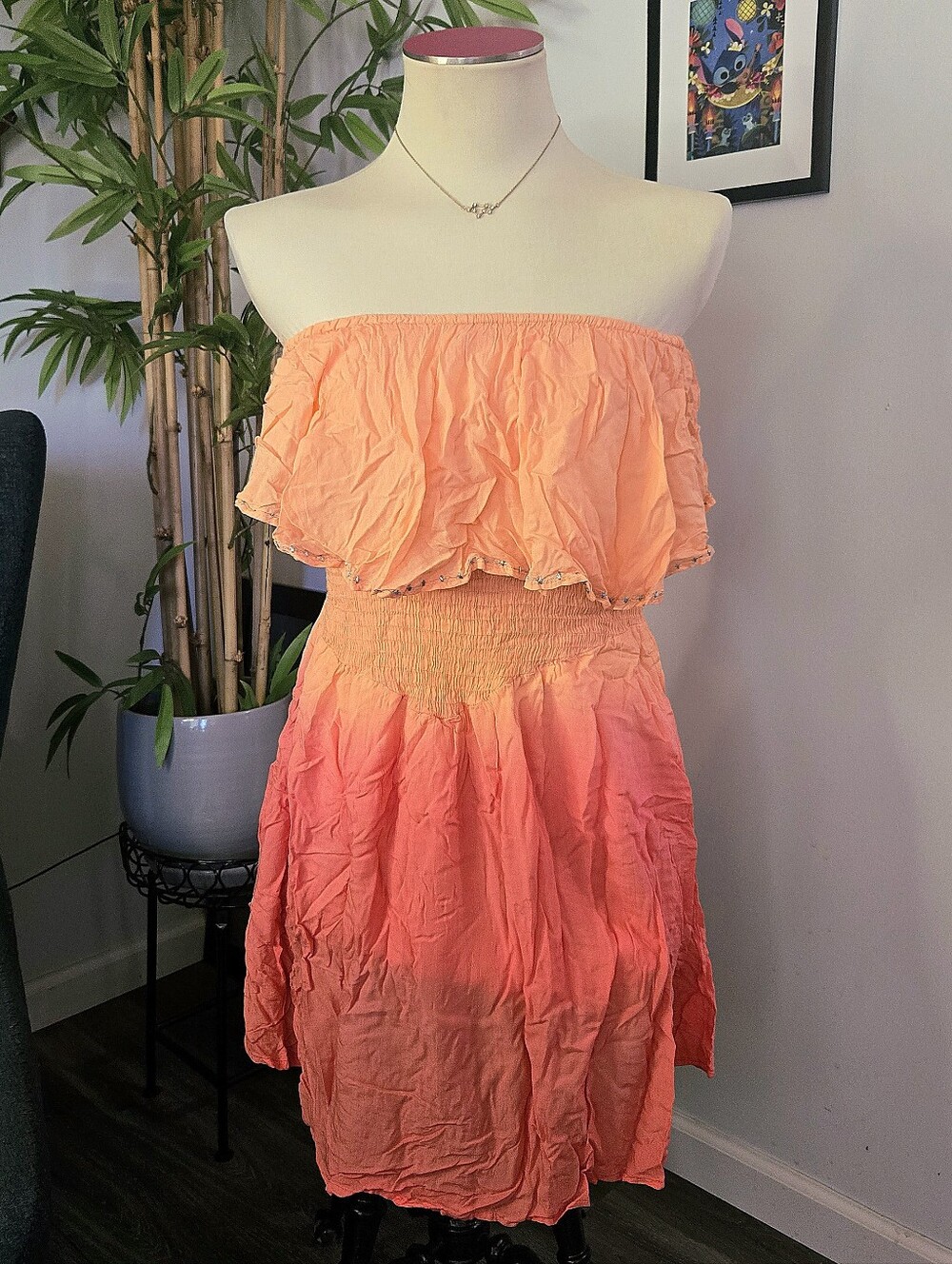NWOT Disney Yak & Yeti off-shoulder shirred sunset coral dress